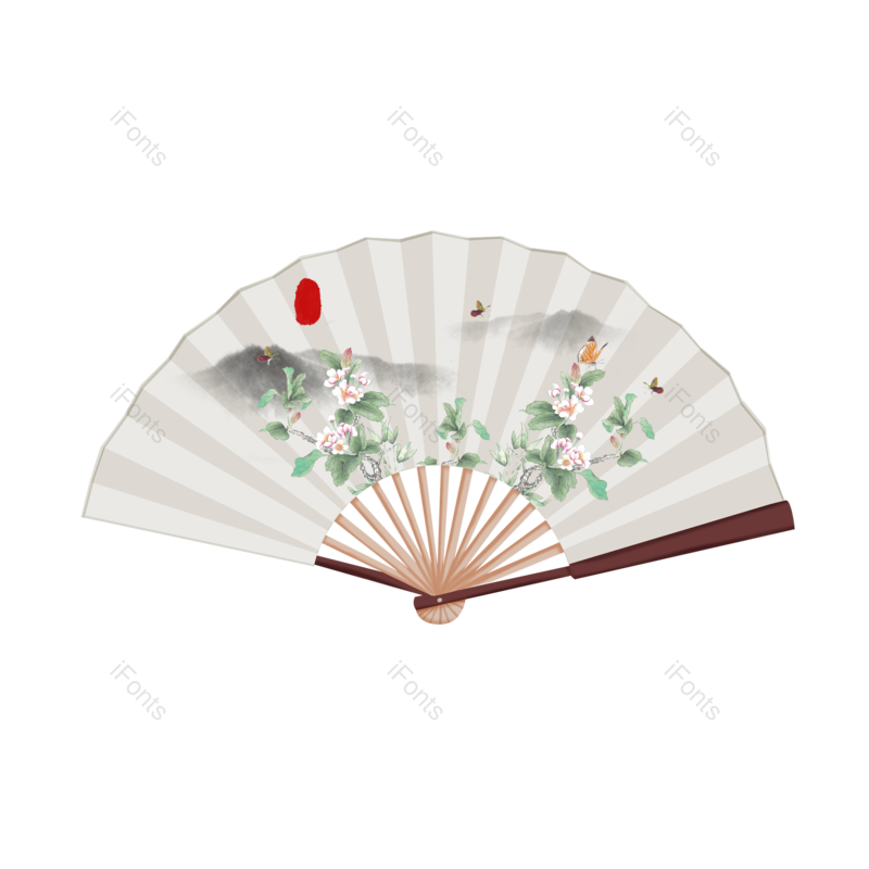 水墨图片,中国元素,蝴蝶PNG,扇子免抠素材
